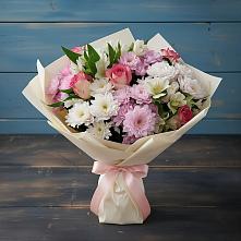 Букет цветов из:  Хризантемы, Альстромерии и Розы #REPLACE_PRED# Крыловской