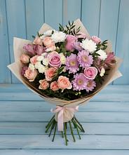 Букет цветов из:  Хризантемы, Розы и Альстромерии в Крыловской