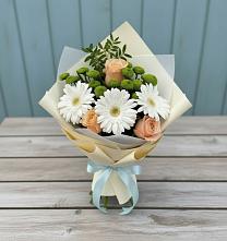 Букет цветов из:  Герберы, Розы и Хризантемы в Крыловской